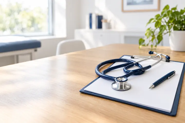 Doctor's desk with a stethoscope